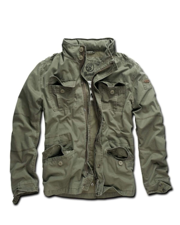 [L Olive] Brandit Britannia Jacka i Militär Vintage Stil Military Field Jacket