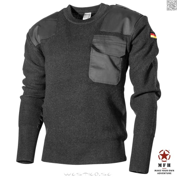 [Black 50] MFH Bundeswehr Classic Military Wool Sweater Officerströja Ylletröja